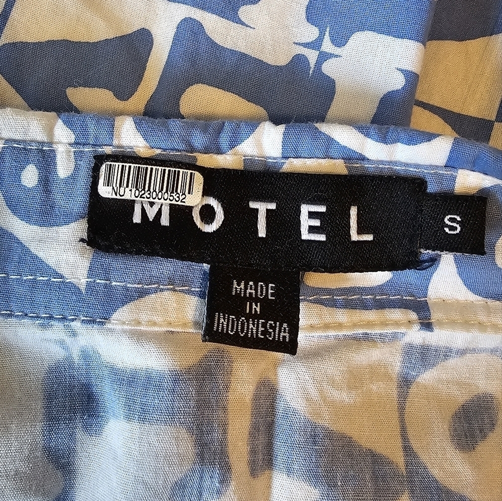 MOTEL Smith Short Sleeve Shirt in LOVE Checker Blue, Size Small, NWOT - Picture 8 of 12